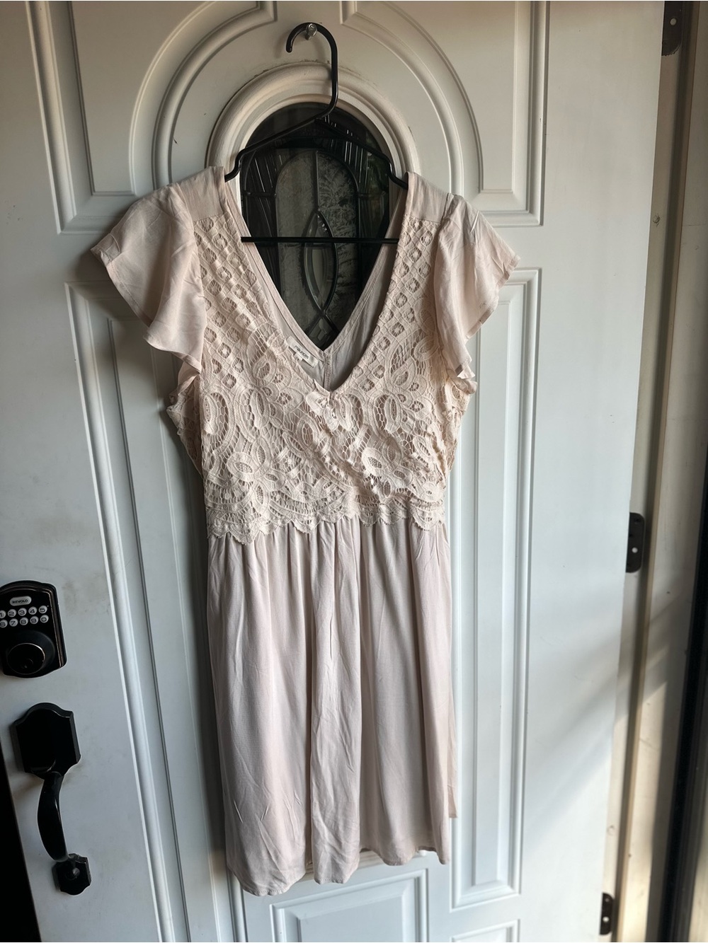 Maurices Light Blush Lace Bodice Flutter Sleeve Mini Dress